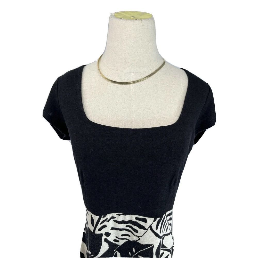 Tommy Bahama Womens Size Small Linen Blend Midi Dress Black Cream Tropical Print - Picture 4 of 12